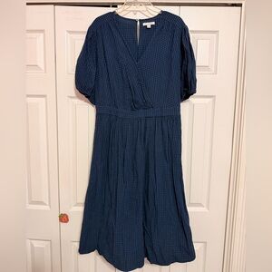 Chic Navy Checkered Long Sleeve Dress